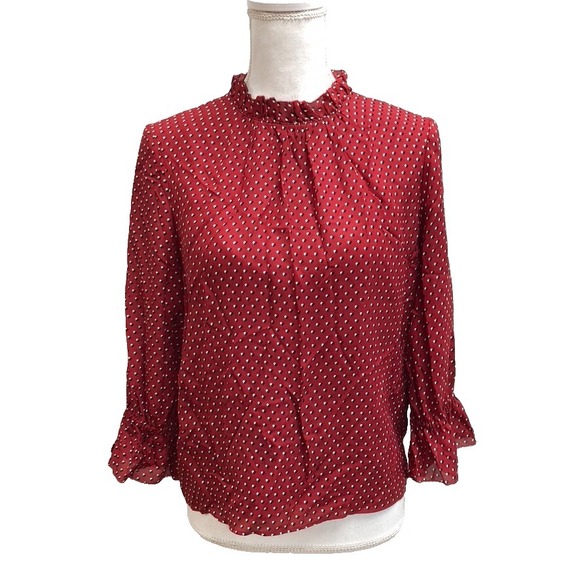 Frame Denim Tops - Frame Brooke Red Heart Silk Blouse Shirt Womens Small Red Business Teacher